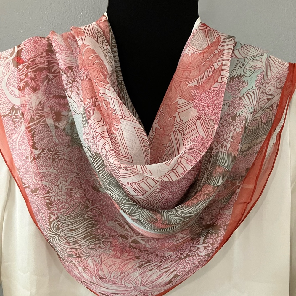 100% Silk Scarf Extra Large tropical forest print
